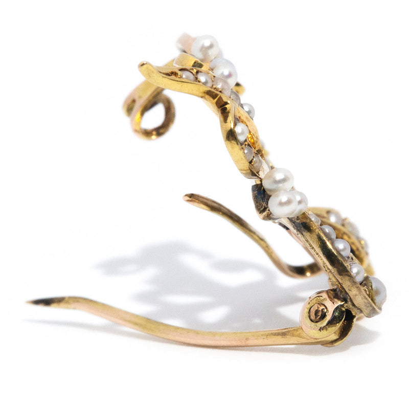Camille 18ct Yellow Gold Fleur de Lis Seed Pearl Brooch *OB Gemmo $ Brooches Imperial Jewellery 