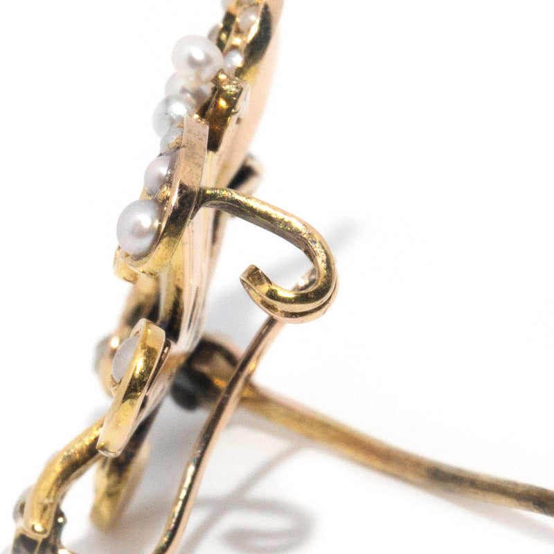 Camille 18ct Yellow Gold Fleur de Lis Seed Pearl Brooch *OB Gemmo $ Brooches Imperial Jewellery 