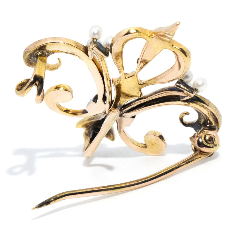 Camille 18ct Yellow Gold Fleur de Lis Seed Pearl Brooch *OB Gemmo $ Brooches Imperial Jewellery 