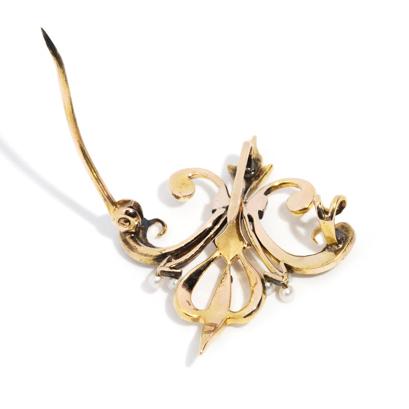 Camille 18ct Yellow Gold Fleur de Lis Seed Pearl Brooch *OB Gemmo $ Brooches Imperial Jewellery 