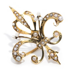 Camille 18ct Yellow Gold Fleur de Lis Seed Pearl Brooch *OB Gemmo $ Brooches Imperial Jewellery Imperial Jewellery - Hamilton 