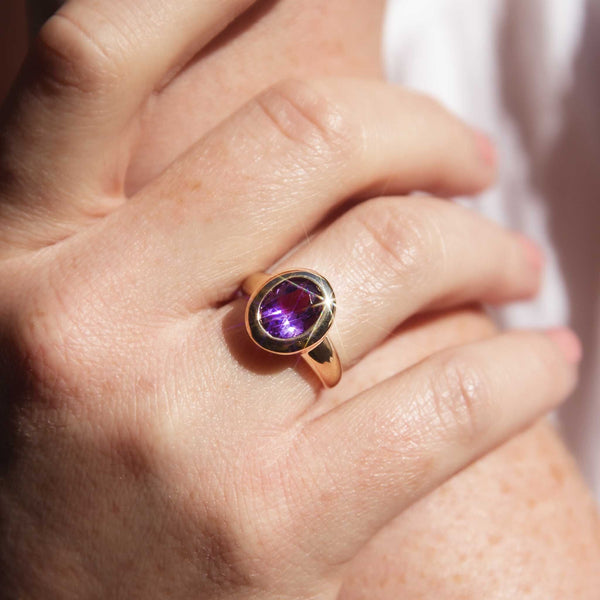 Candice 1990s Rubover Amethyst 9ct Gold Ring Rings Imperial Jewellery 