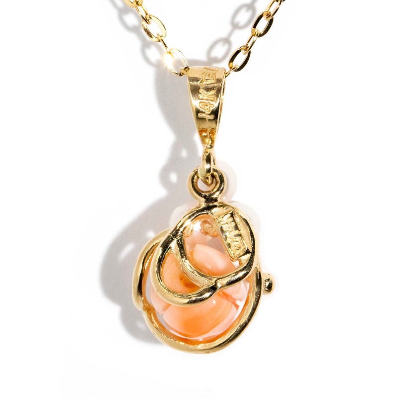 Carina 1950s Coral Rose & Pearl Pendant & Chain 18ct Gold Pendants/Necklaces Imperial Jewellery 