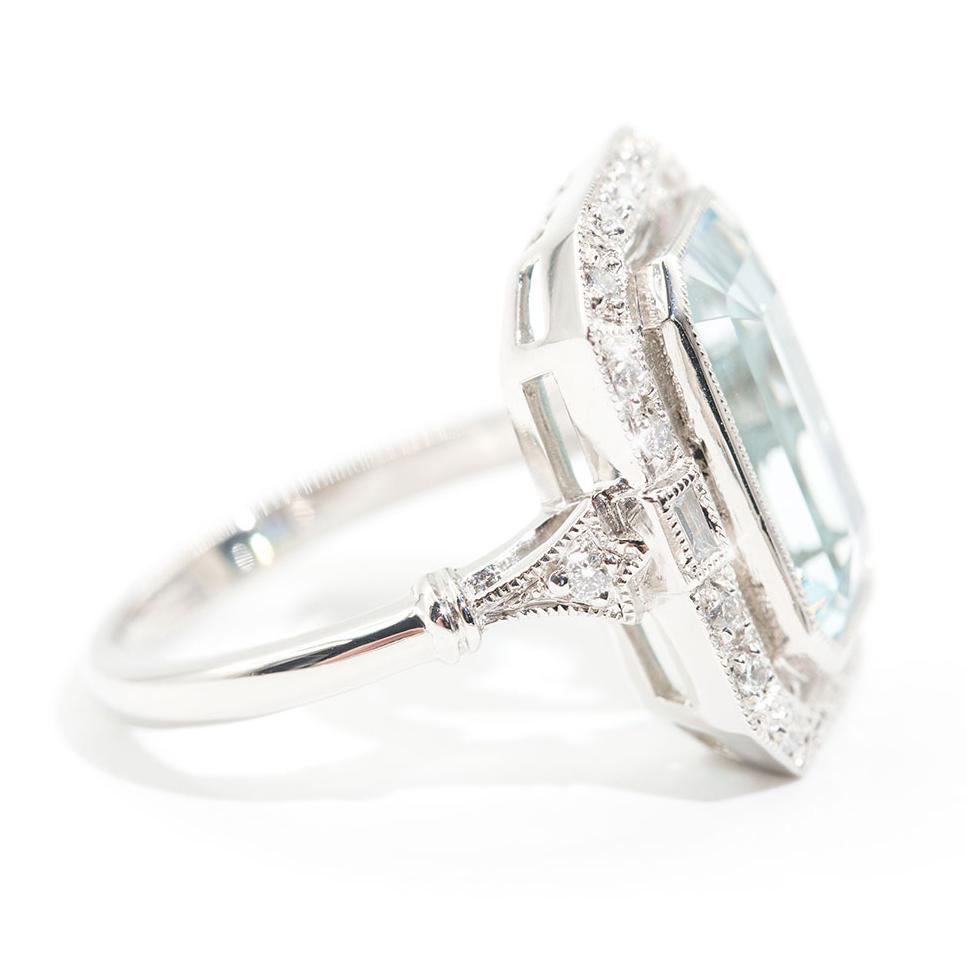 Cartagena Emerald Cut Aquamarine & Diamond Platinum Ring Ring Imperial Jewellery - Auctions, Antique, Vintage & Estate 
