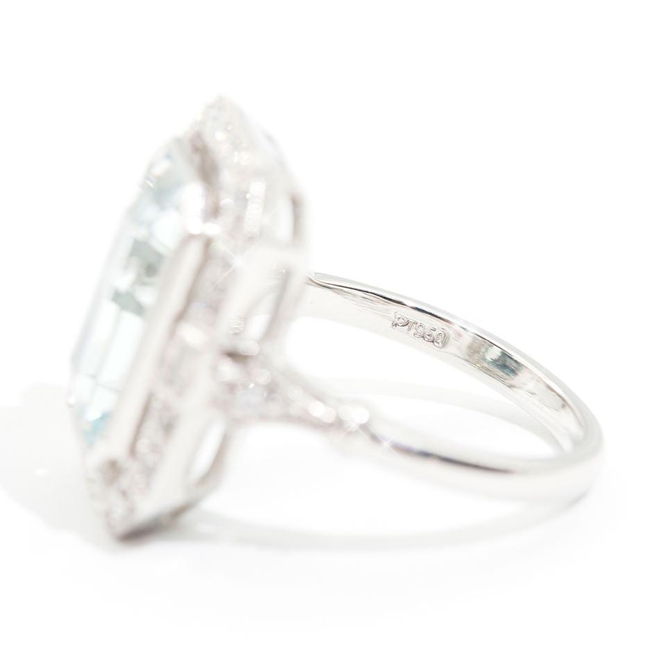 Cartagena Emerald Cut Aquamarine & Diamond Platinum Ring Ring Imperial Jewellery - Auctions, Antique, Vintage & Estate 