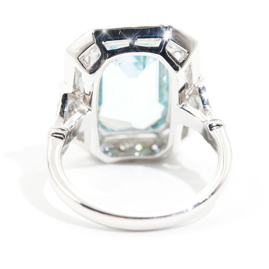 Cartagena Emerald Cut Aquamarine & Diamond Platinum Ring Ring Imperial Jewellery - Auctions, Antique, Vintage & Estate 