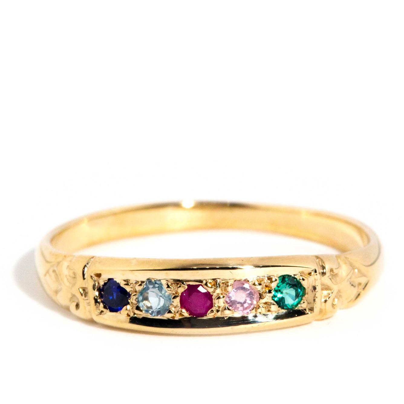 Vintage 1950s 9 Carat Gold Synthetic and Natural Accent Stone Band