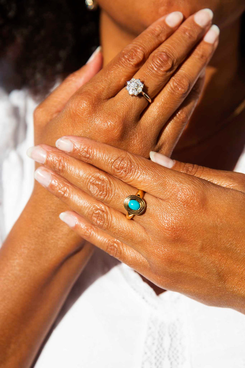 Celine 1980s Triple Rubover Turquoise Ring 18ct Gold Rings Imperial Jewellery 