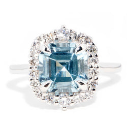 Charmaine Square Emerald Cut Aquamarine Diamond Halo Ring* OB Rings Imperial Jewellery 