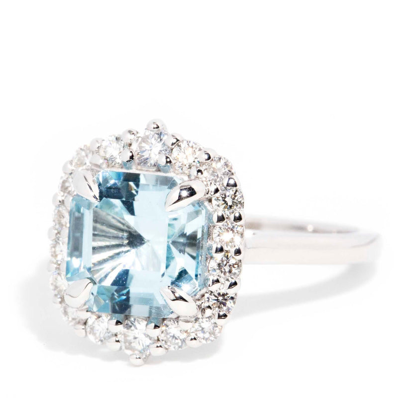Charmaine Square Emerald Cut Aquamarine Diamond Halo Ring* OB Rings Imperial Jewellery 