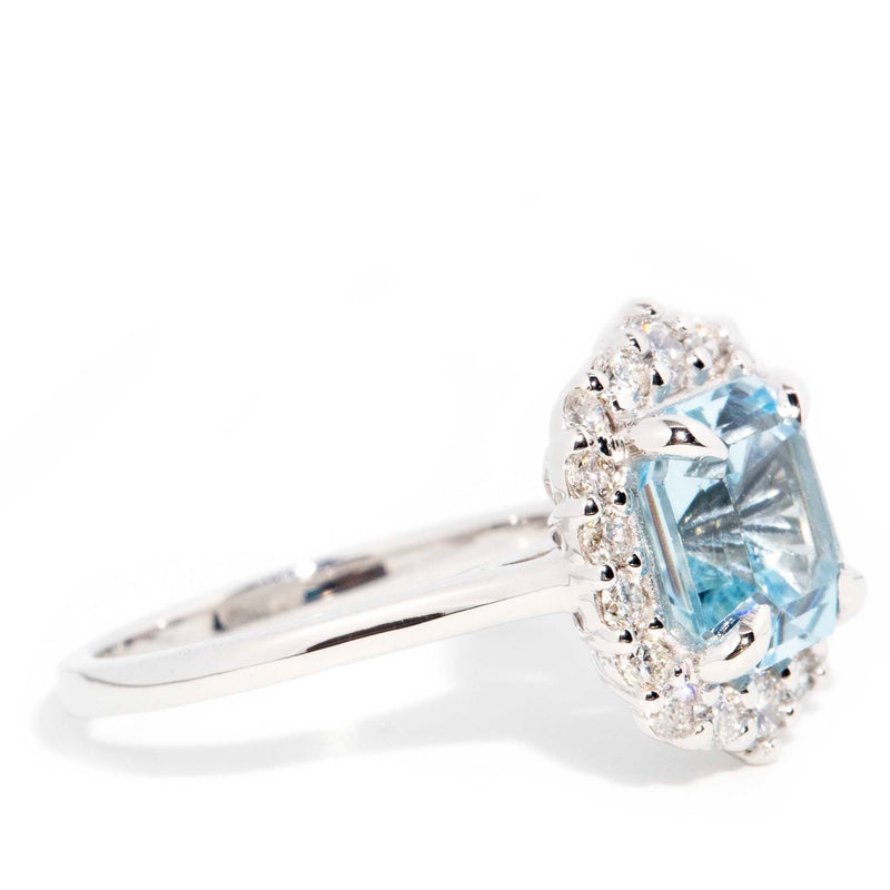 Charmaine Square Emerald Cut Aquamarine Diamond Halo Ring* OB Rings Imperial Jewellery 