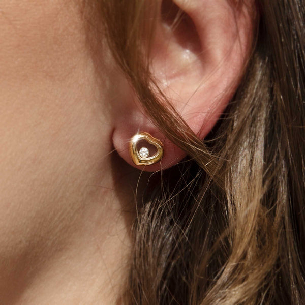 Chopard 18ct Gold Vintage Floating Diamond Heart Studs Earrings Imperial Jewellery 