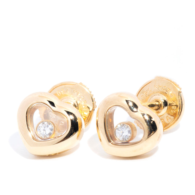 Chopard 18ct Gold Vintage Floating Diamond Heart Studs* OB $ Gemmo Earrings Imperial Jewellery 