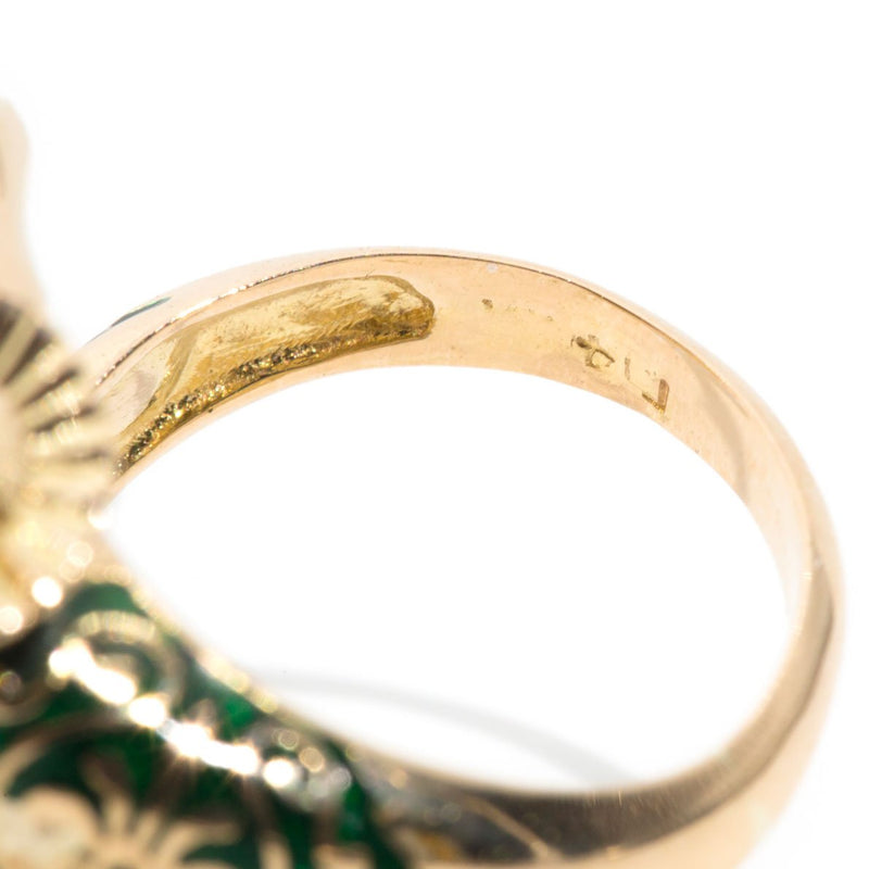 Chrisjen 14ct Gold Vintage Enamel Ram Head & Tail Ring*OB&Description Rings Imperial Jewellery