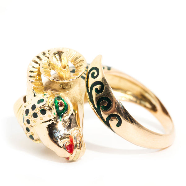 Chrisjen 14ct Gold Vintage Enamel Ram Head & Tail Ring*OB&Description Rings Imperial Jewellery Imperial Jewellery - Hamilton