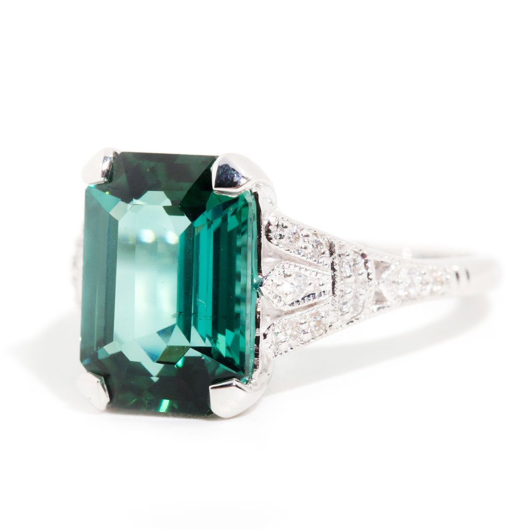 Claire xxxx Carat Green Tourmaline & Diamond 18 Carat Gold Ring Rings Imperial Jewellery