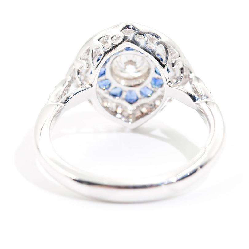 Clarisse Sapphire and Certified Diamond Art Deco Halo Ring Ring Imperial Jewellery - Auctions, Antique, Vintage & Estate 