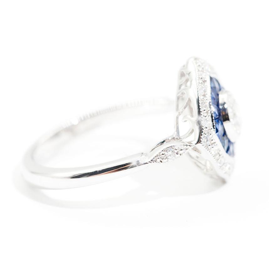 Clarisse Sapphire and Certified Diamond Art Deco Halo Ring Ring Imperial Jewellery - Auctions, Antique, Vintage & Estate 