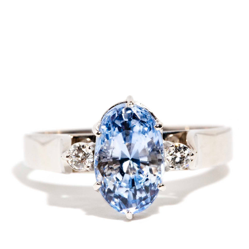 White Gold Pentagonal Light Blue Sapphire Engagement Ring with Diamond Halo