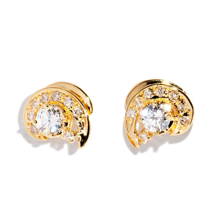 Cleo 1980s 0.62 Carat Diamond Cluster Studs 18ct Gold Earrings Imperial Jewellery 