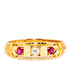 Antique Victorian 18 Carat Yellow Gold Diamond and Ruby Trilogy