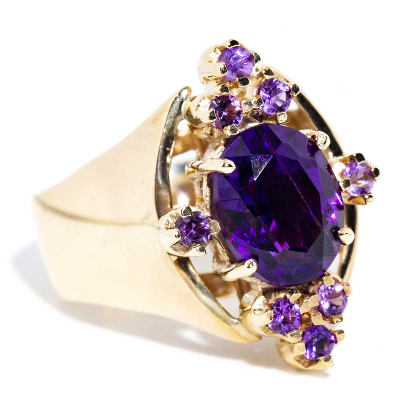 Cordelia 1970s Amethyst Cluster Cocktail Ring 9ct Gold* DRAFT Rings Imperial Jewellery 