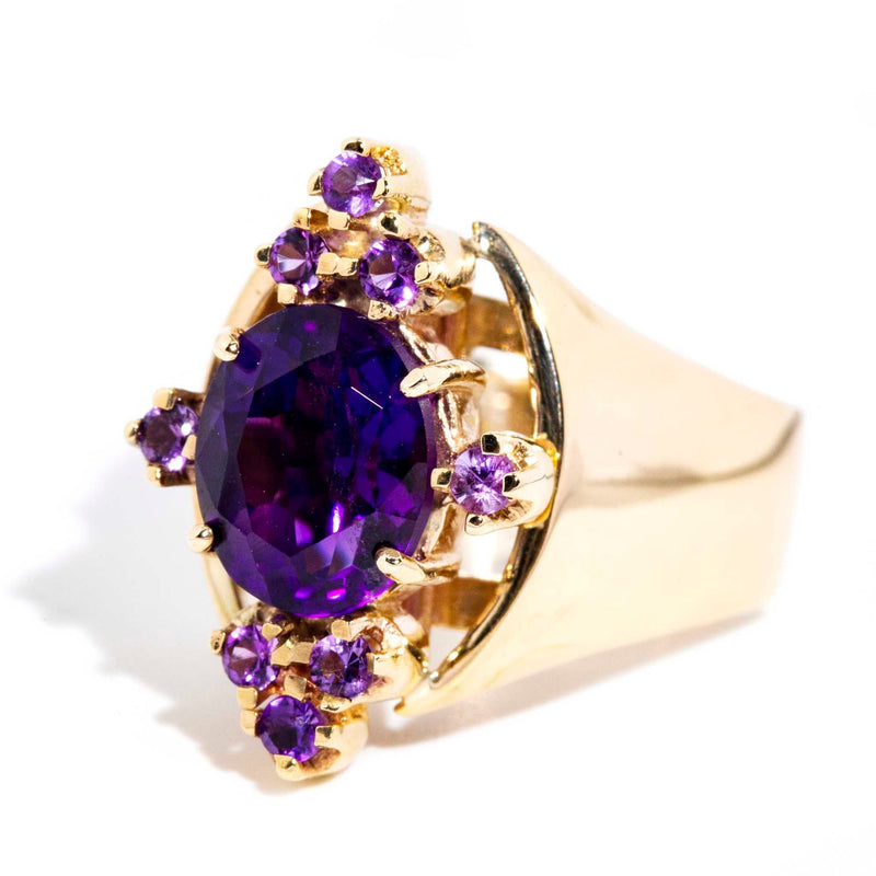 Cordelia 1970s Amethyst Cluster Cocktail Ring 9ct Gold* DRAFT Rings Imperial Jewellery 