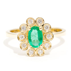 Courtney 18 Carat Gold Vintage Emerald and Diamond Halo Ring Rings Imperial Jewellery Imperial Jewellery - Hamilton