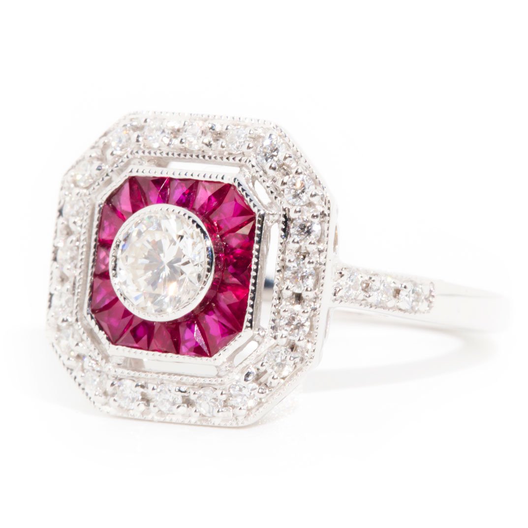 Cruz Certified 0.38 Carat Diamond & Ruby Vintage Art Deco Ring*Gemmo $4145 GTG Rings Imperial Jewellery