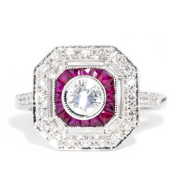 Cruz Diamond & Ruby Vintage Art Deco Inspired 18ct Gold Ring* OB Rings Imperial Jewellery 