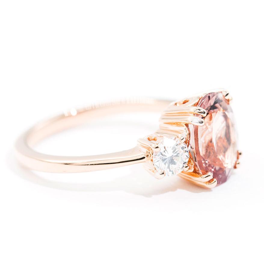 Cuba 2.33 Carat Morganite and Diamond Three Stone Rose Gold Ring Rings Imperial Jewellery - Auctions, Antique, Vintage & Estate