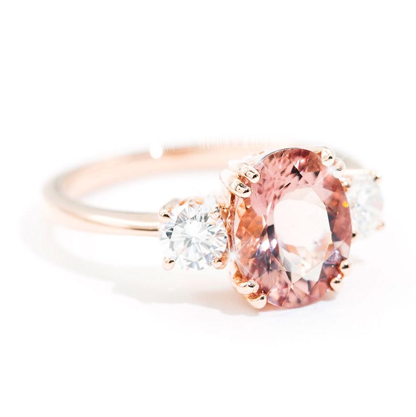 Cuba 2.33 Carat Morganite and Diamond Three Stone Rose Gold Ring Rings Imperial Jewellery - Auctions, Antique, Vintage & Estate