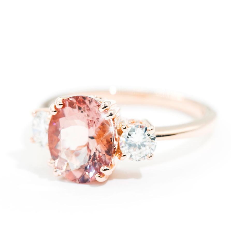 Cuba 2.33 Carat Morganite and Diamond Three Stone Rose Gold Ring Rings Imperial Jewellery - Auctions, Antique, Vintage & Estate