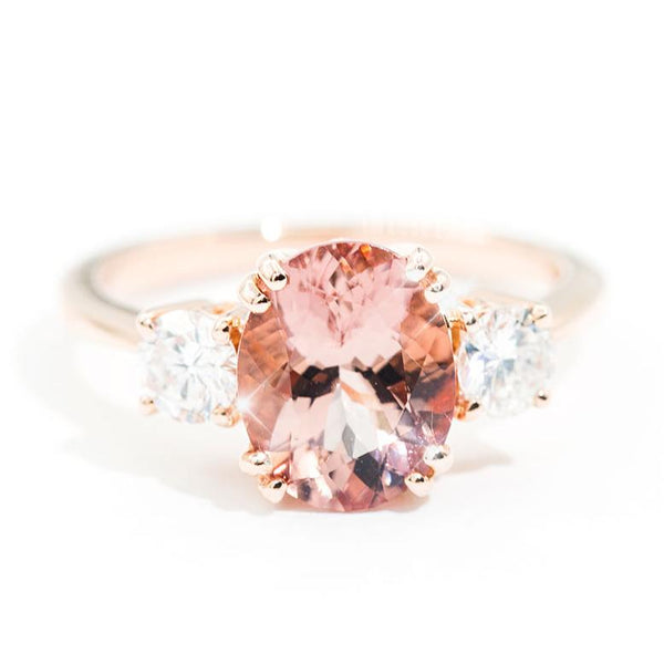 Cuba 2.33 Carat Morganite and Diamond Three Stone Rose Gold Ring Rings Imperial Jewellery - Auctions, Antique, Vintage & Estate