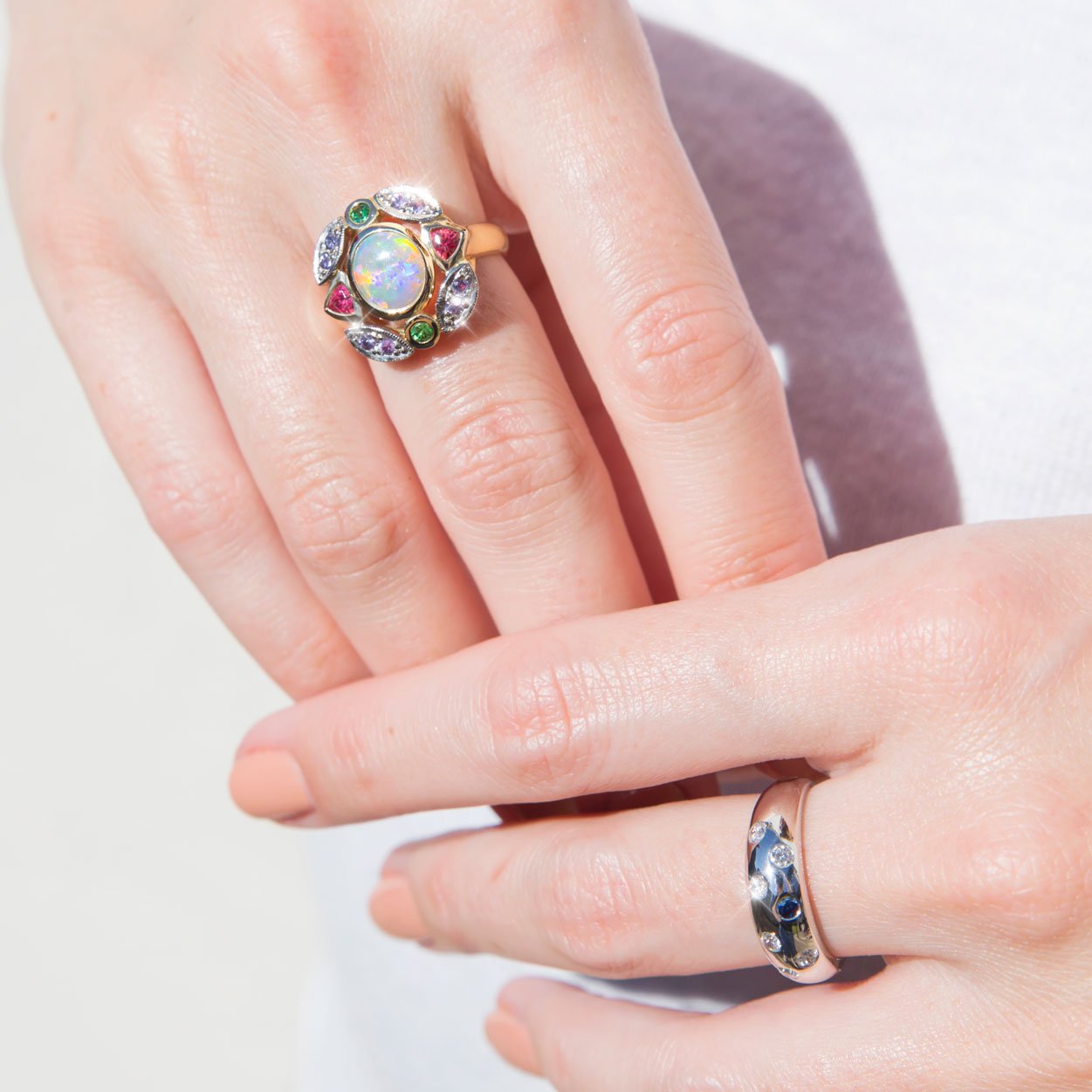 Dane 18 Carat Yellow Gold Opal & Garnet & Spinel Ring Rings Imperial Jewellery