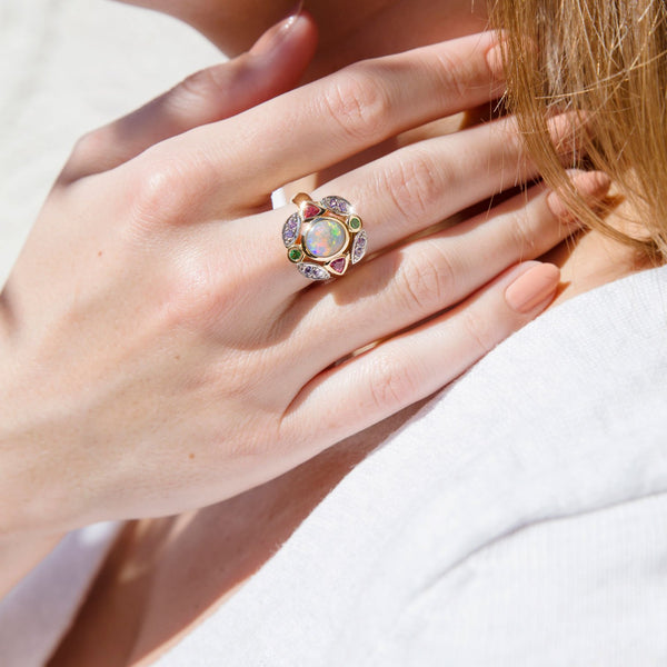 Dane 18 Carat Yellow Gold Opal & Garnet & Spinel Ring Rings Imperial Jewellery