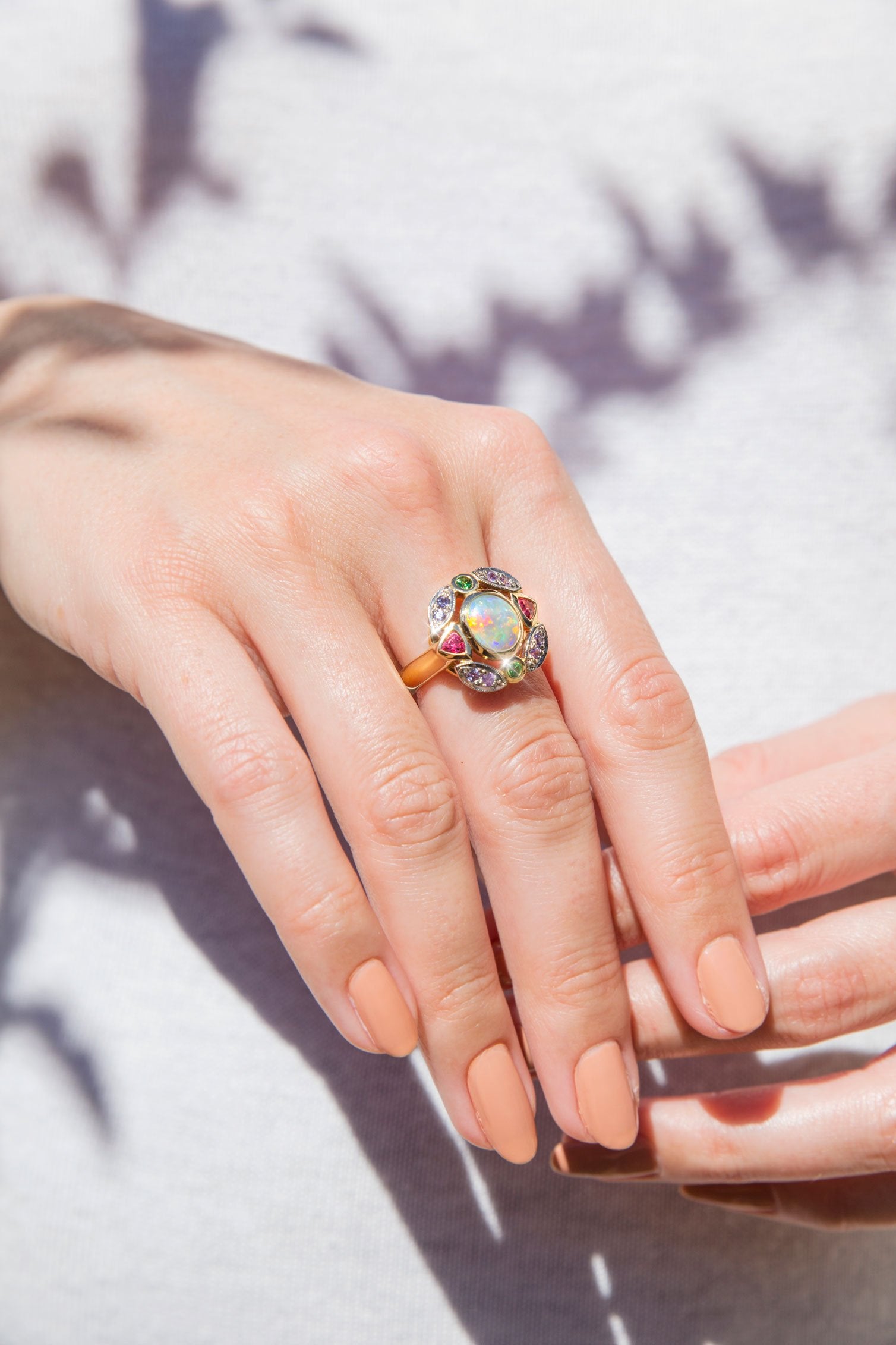 Dane 18 Carat Yellow Gold Opal & Garnet & Spinel Ring Rings Imperial Jewellery