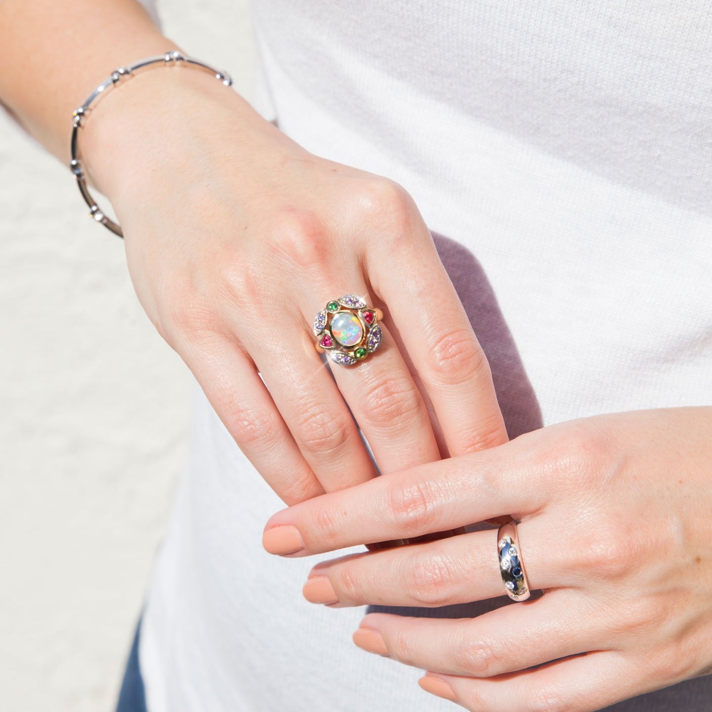 Dane 18 Carat Yellow Gold Opal & Garnet & Spinel Ring Rings Imperial Jewellery