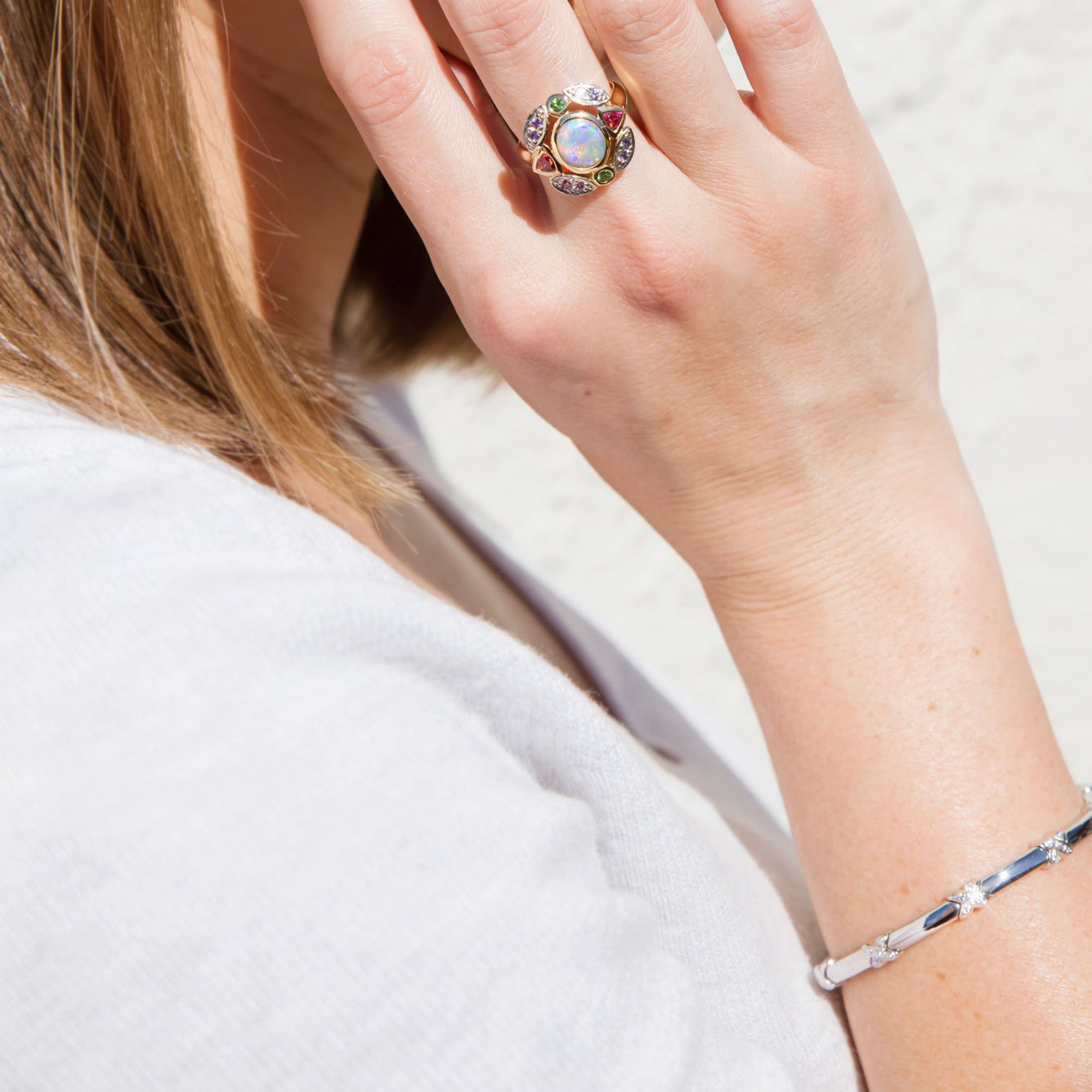 Dane 18 Carat Yellow Gold Opal & Garnet & Spinel Ring Rings Imperial Jewellery