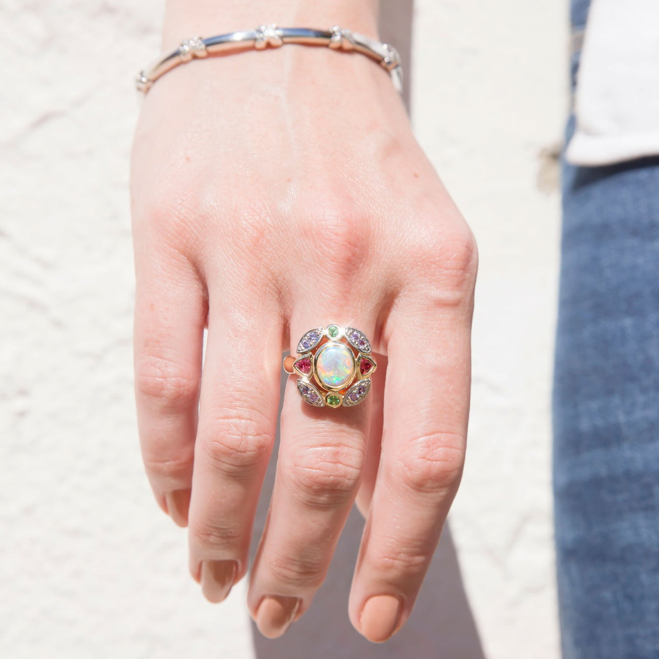 Dane 18 Carat Yellow Gold Opal & Garnet & Spinel Ring Rings Imperial Jewellery