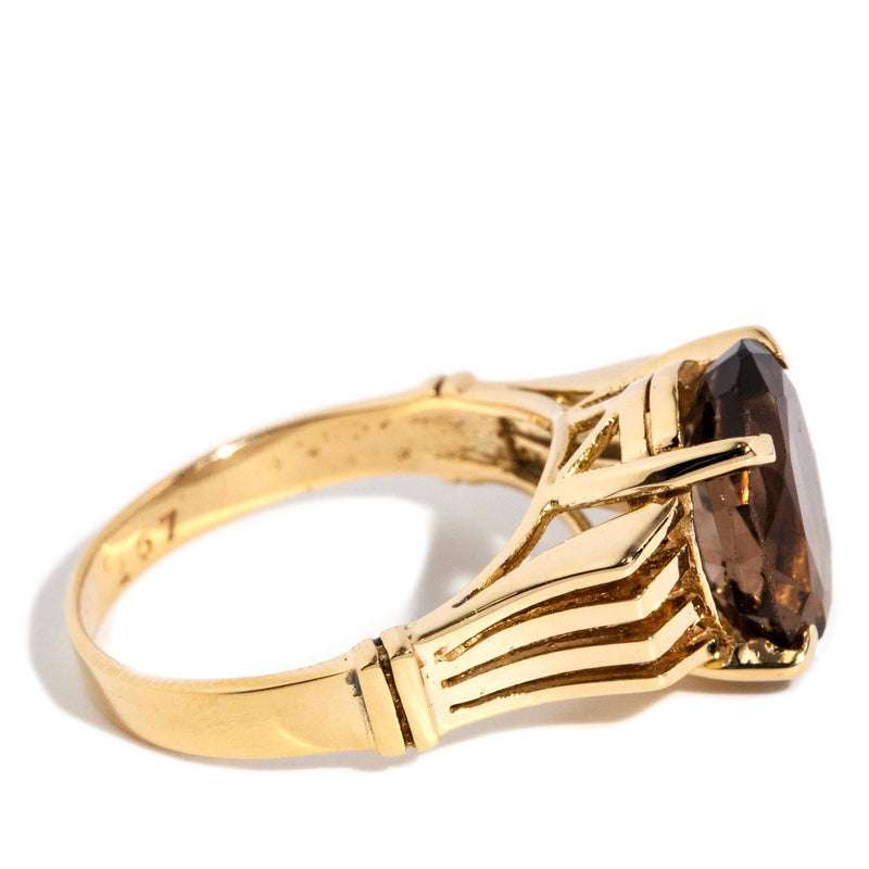 Dante 1970s Smokey Quartz Ring 9ct Gold Rings Imperial Jewellery 