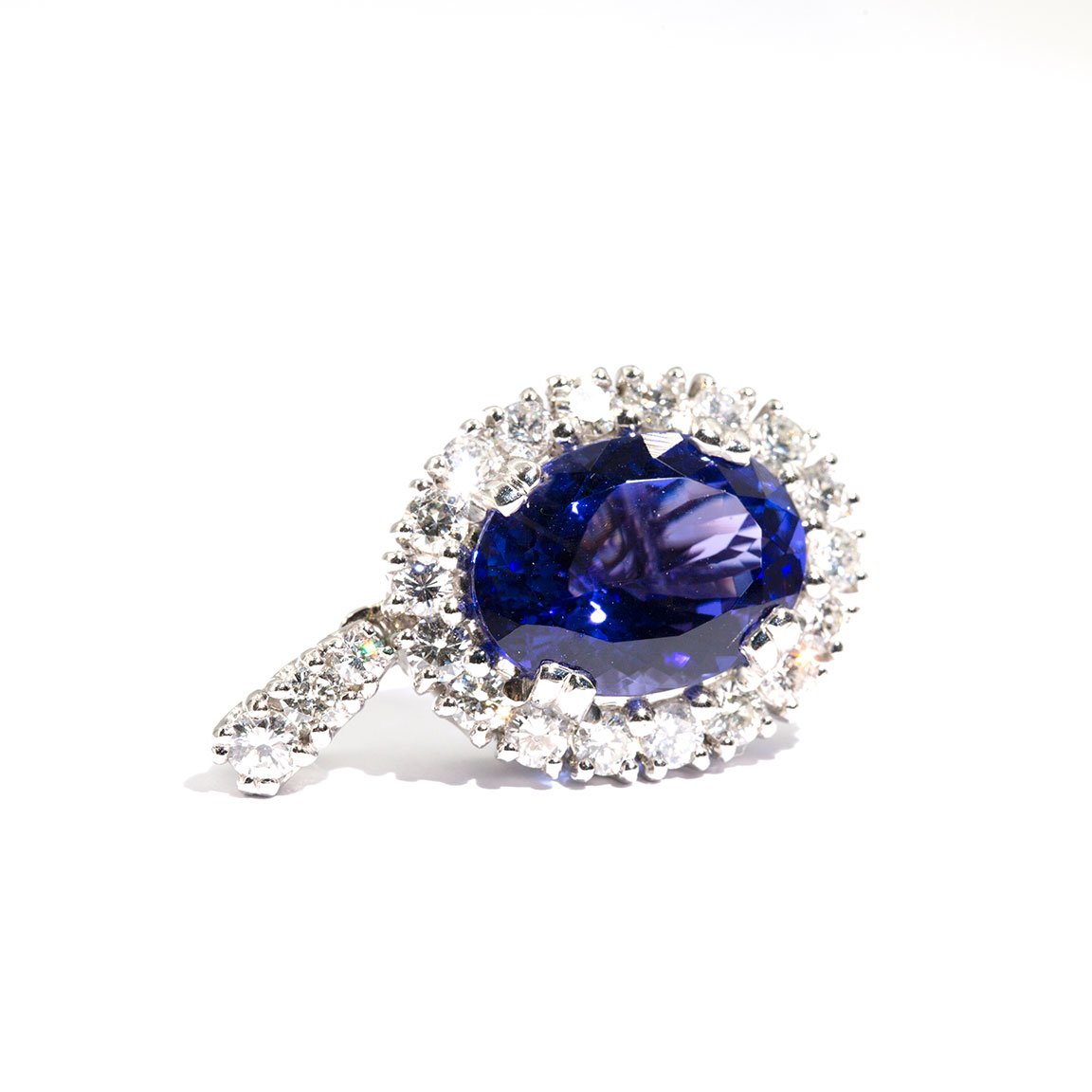 Daphne 8.16ct Tanzanite and Diamond Halo Platinum Pendant Pendants/Necklaces Imperial Jewellery - Auctions, Antique, Vintage & Estate