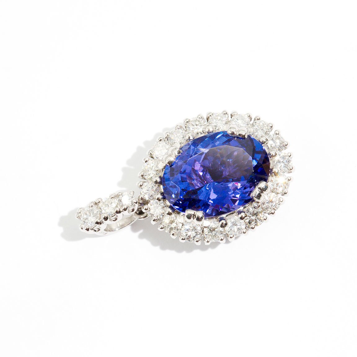 Daphne 8.16ct Tanzanite and Diamond Halo Platinum Pendant Pendants/Necklaces Imperial Jewellery - Auctions, Antique, Vintage & Estate