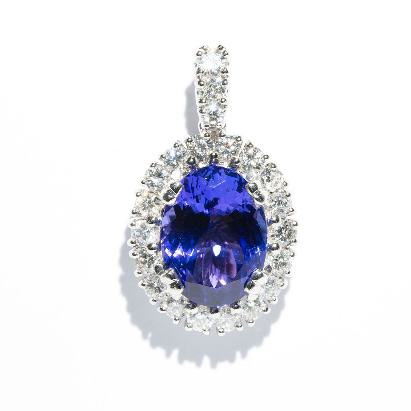 Daphne 8.16ct Tanzanite and Diamond Halo Platinum Pendant Pendants/Necklaces Imperial Jewellery - Auctions, Antique, Vintage & Estate