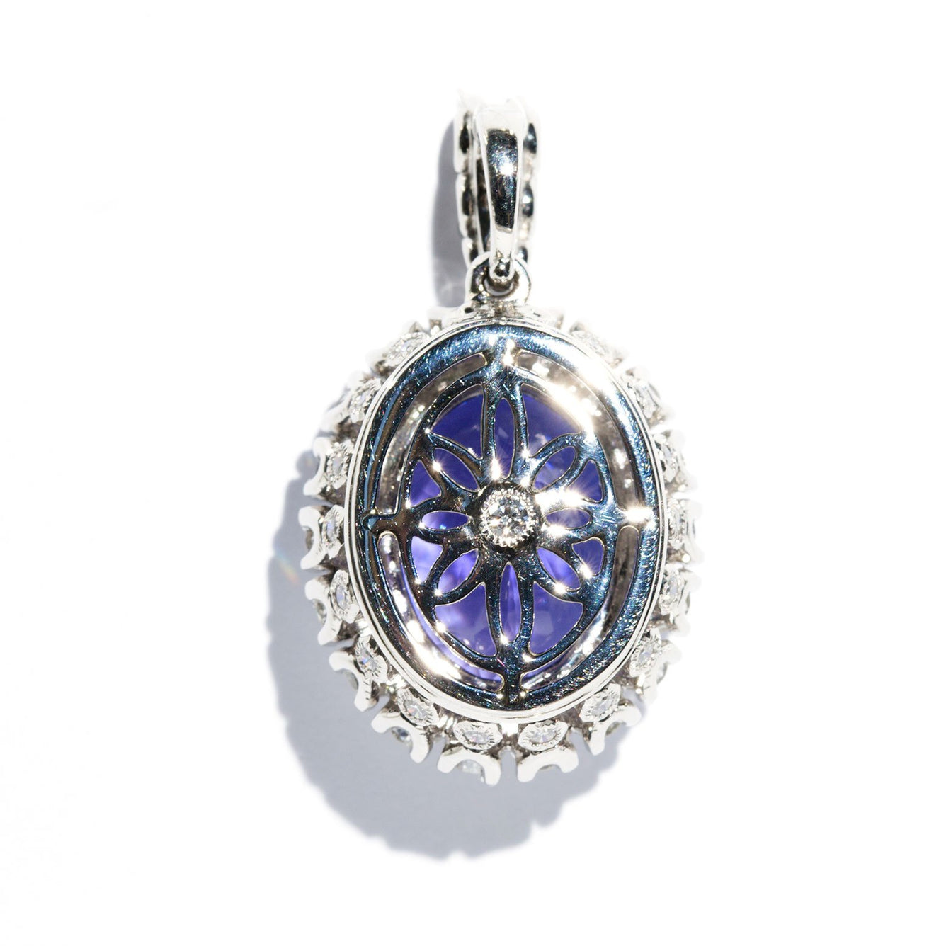 Daphne 8.16ct Tanzanite and Diamond Halo Platinum Pendant Pendants/Necklaces Imperial Jewellery - Auctions, Antique, Vintage & Estate