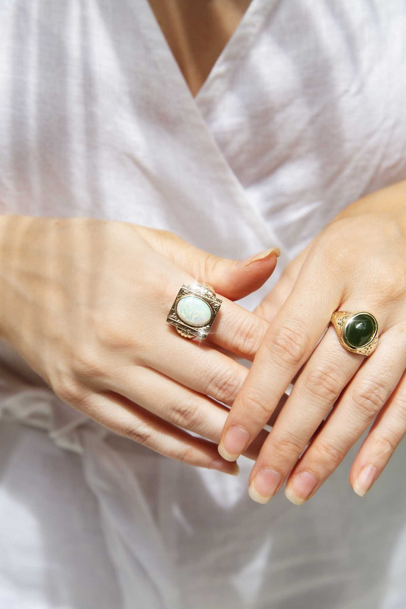 Amore' Australian Opal Heart Silver Ring - Black Star Opal