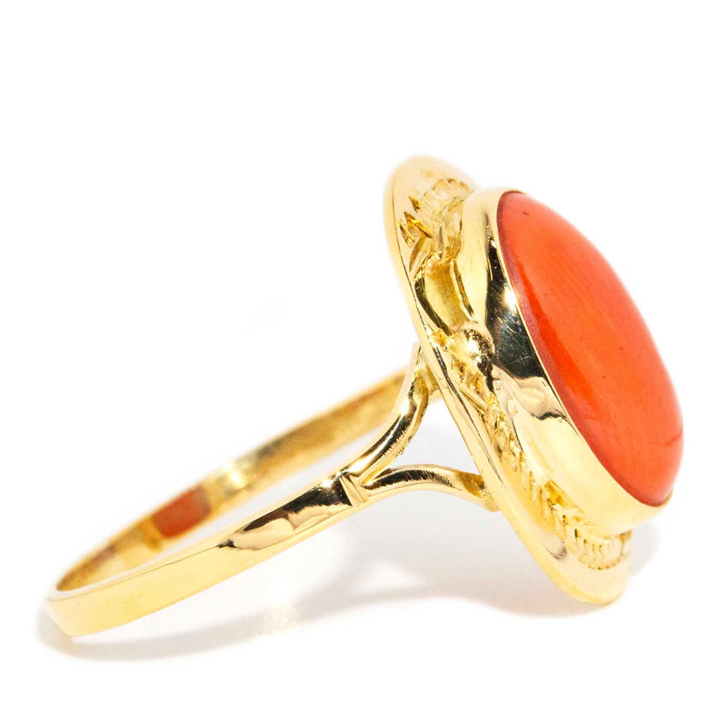 Dido 1960s Coral Cabochon Patterned Ring 18ct Gold Rings Imperial Jewellery 