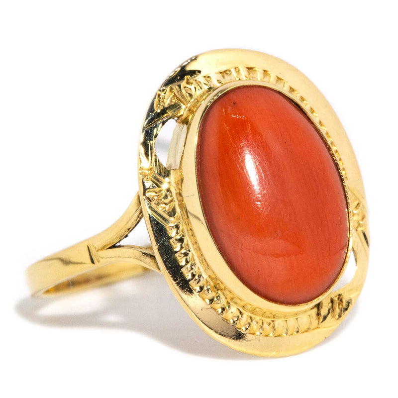 Dido 1960s Coral Cabochon Patterned Ring 18ct Gold Rings Imperial Jewellery 