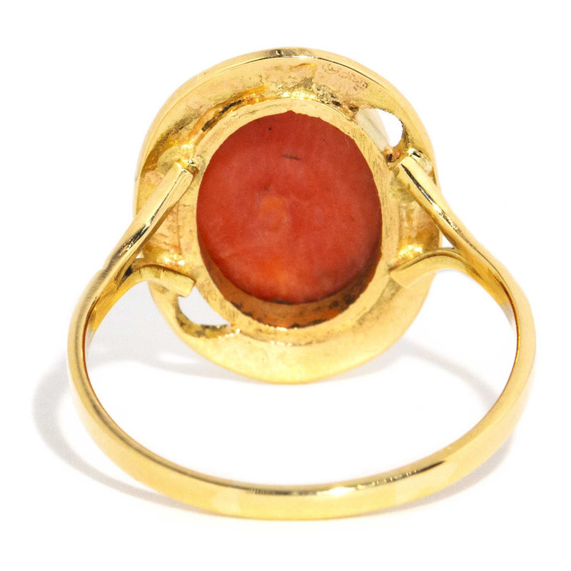 Dido 1960s Coral Cabochon Patterned Ring 18ct Gold Rings Imperial Jewellery 