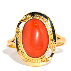 Dido 1960s Coral Cabochon Patterned Ring 18ct Gold Rings Imperial Jewellery Imperial Jewellery -Hamilton 